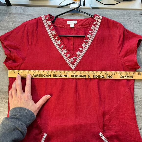 Garnet Hill Linen Embroidered Pocket Detail Dress Red Size 8 - Picture 13 of 14